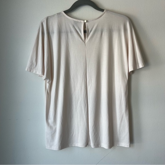Anne Klein NWOT keyhole back sheer neutral short flutter sleeve shirt soft small - Picture 5 of 10